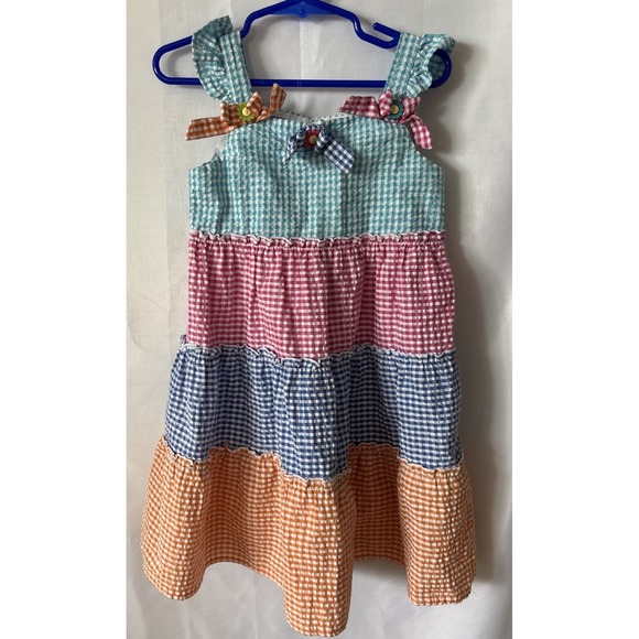 Blueberi Boulevard‎ Multi Tiered W/ Bows Sundress Girls Sz 5 100% Cotton EUC - Picture 1 of 6